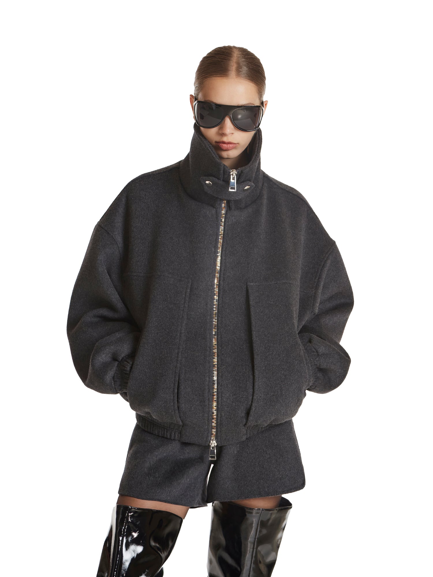 Oversized double cloth bomber jacket
