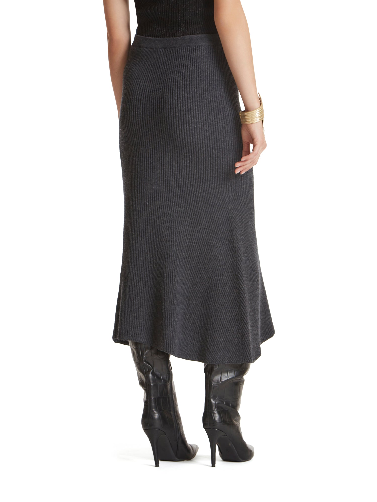 Flared ribbed midi skirt