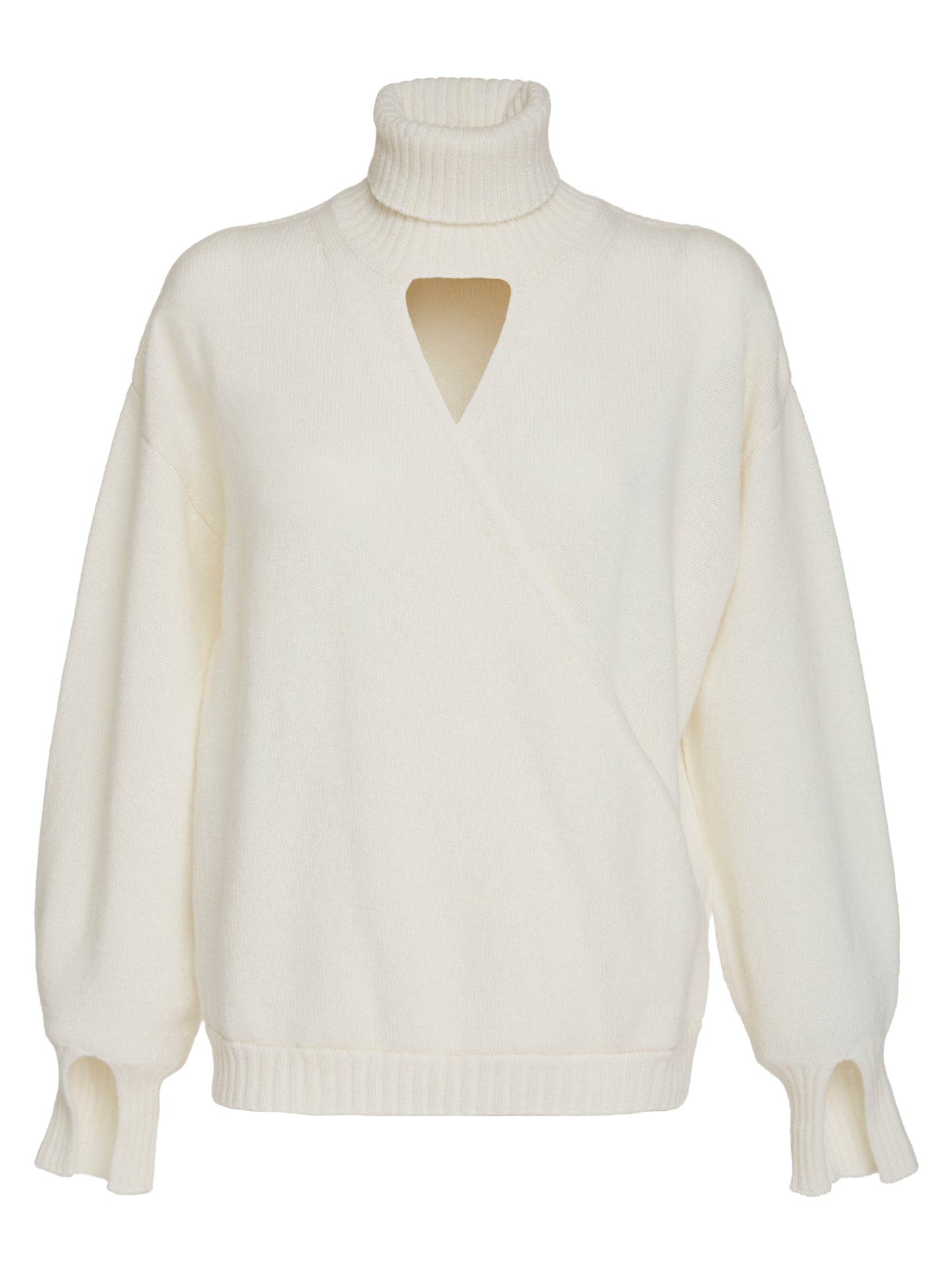 High-neck crossover turtleneck sweater