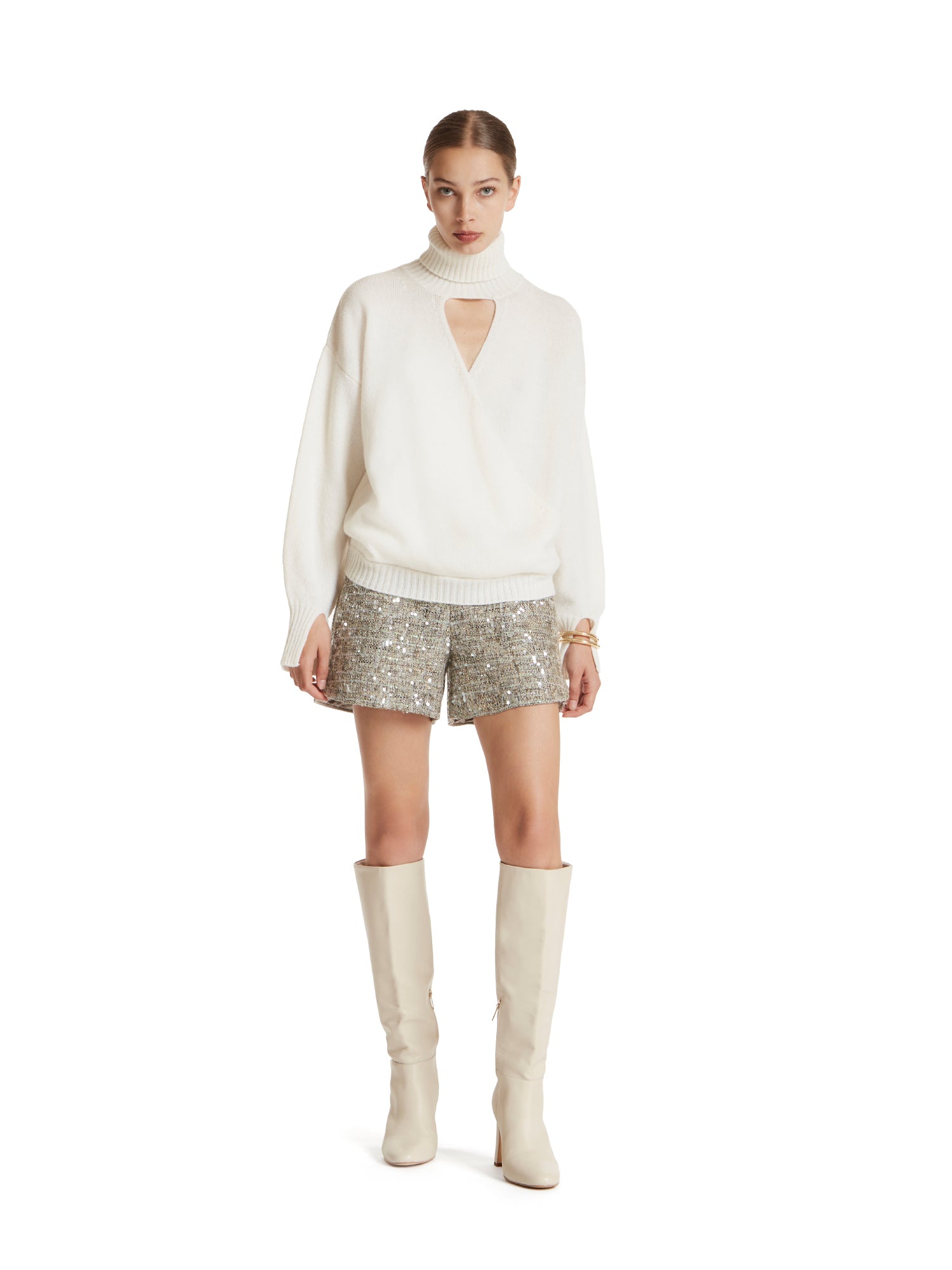 High-neck crossover turtleneck sweater