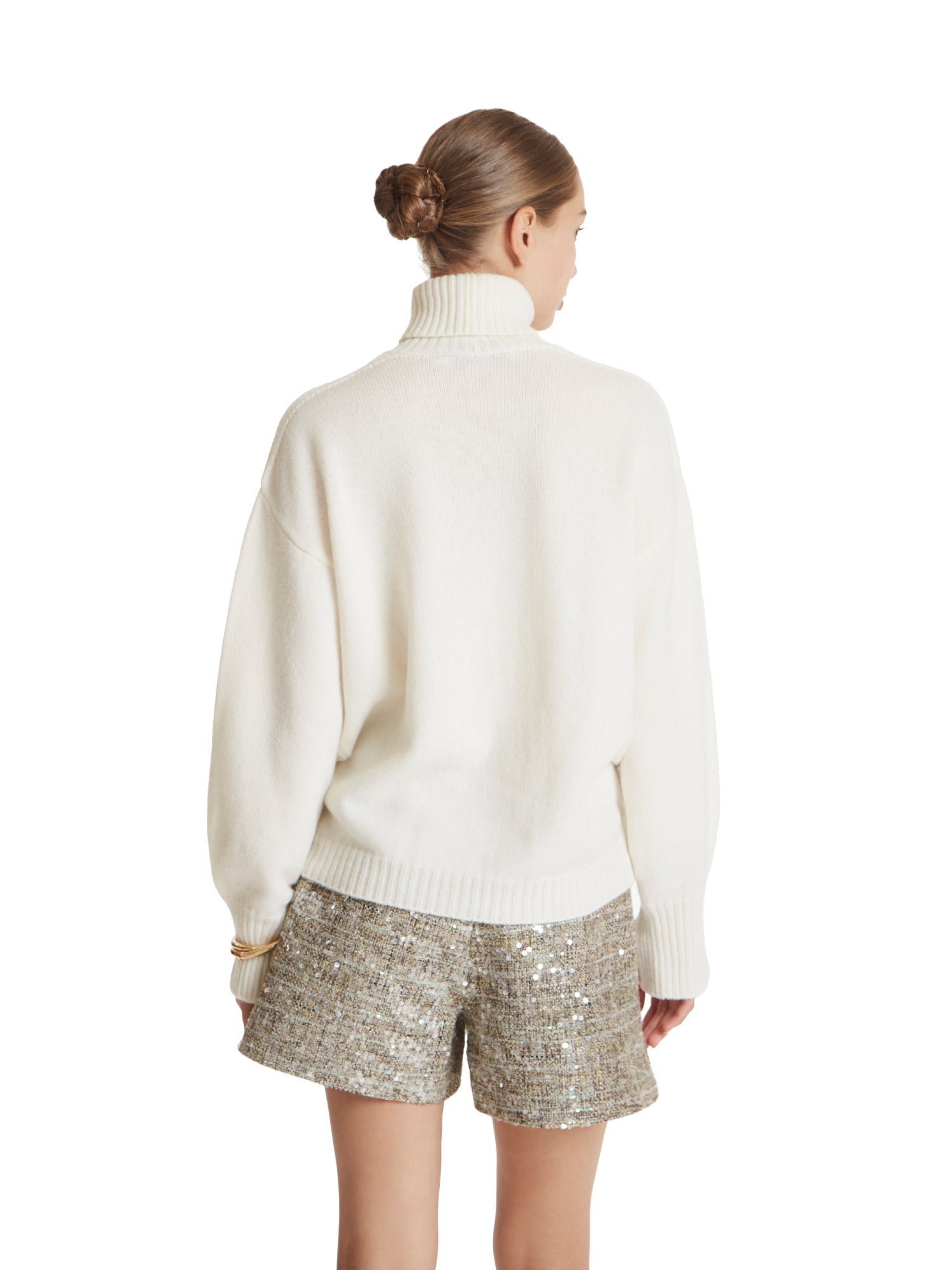 High-neck crossover turtleneck sweater