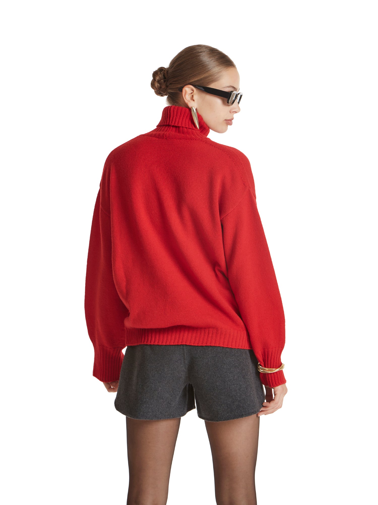 High-neck crossover sweater in wool-silk blend