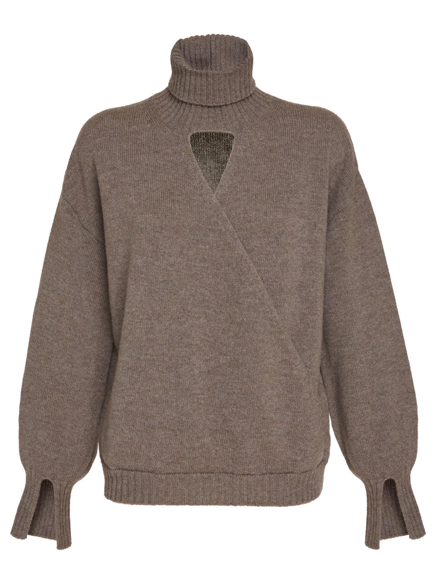High-neck crossover sweater in wool-silk blend