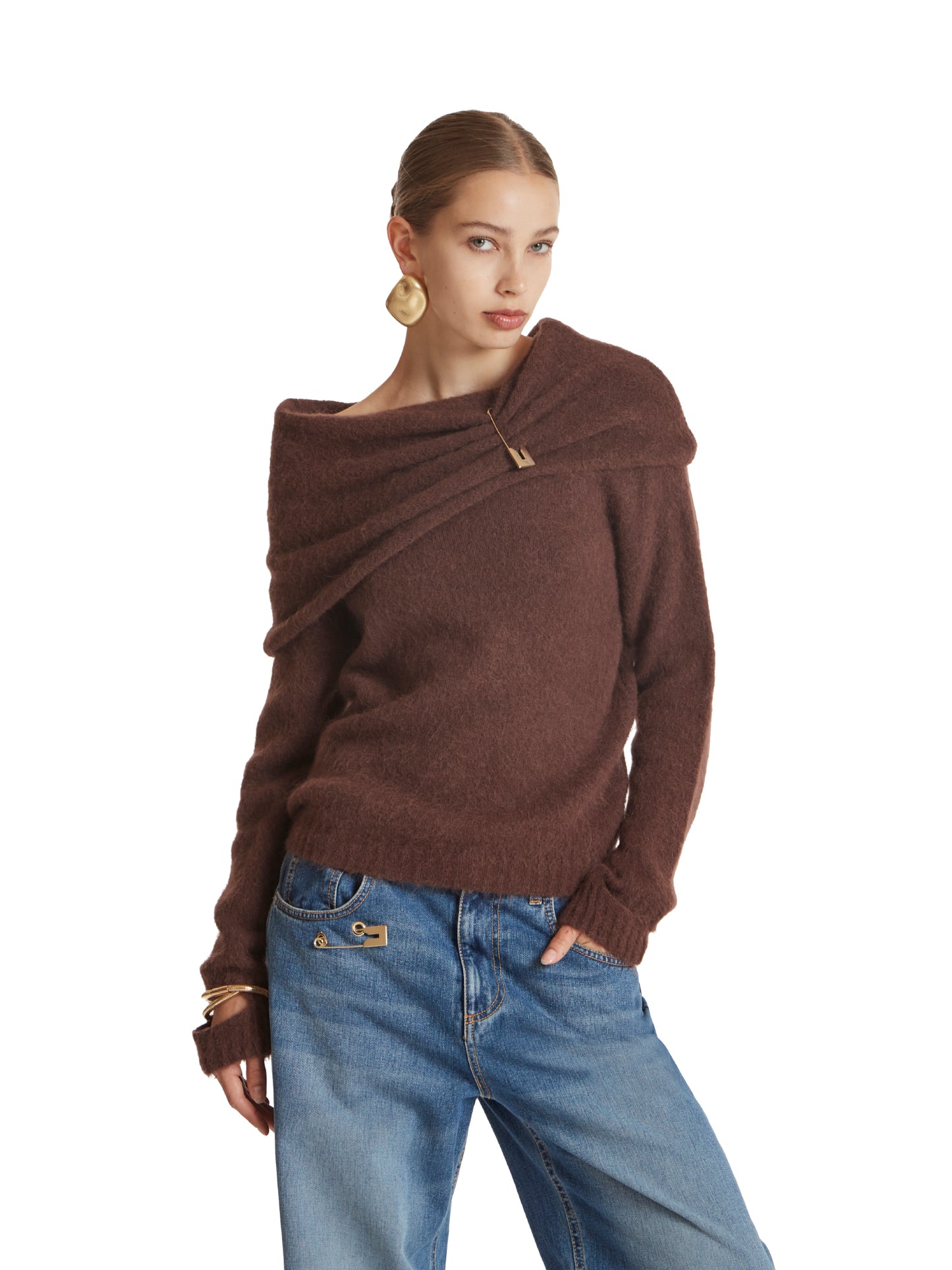 Bardot neckline sweater in alpaca yarn