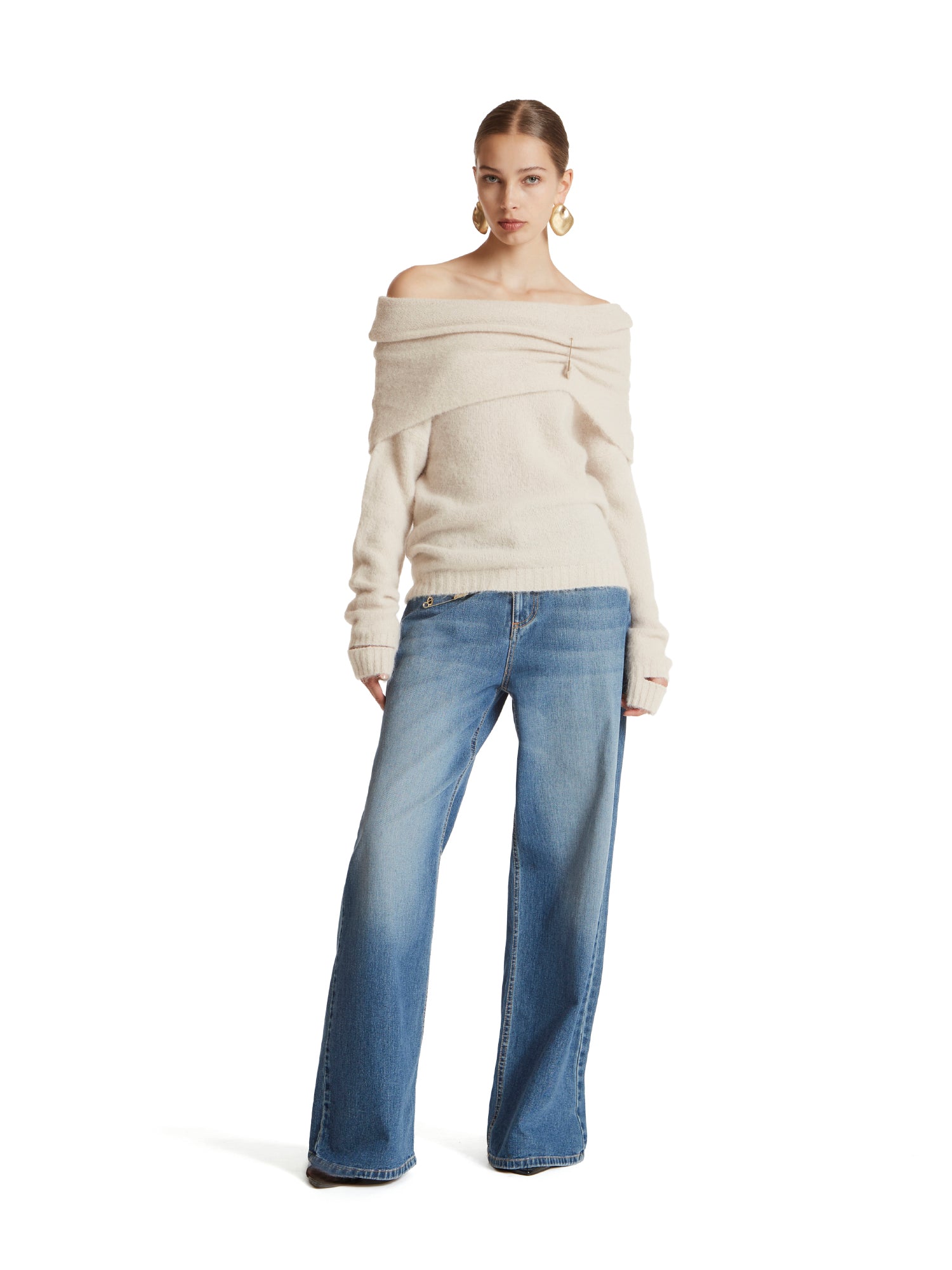 Maglia scollo bardot in filato alpaca