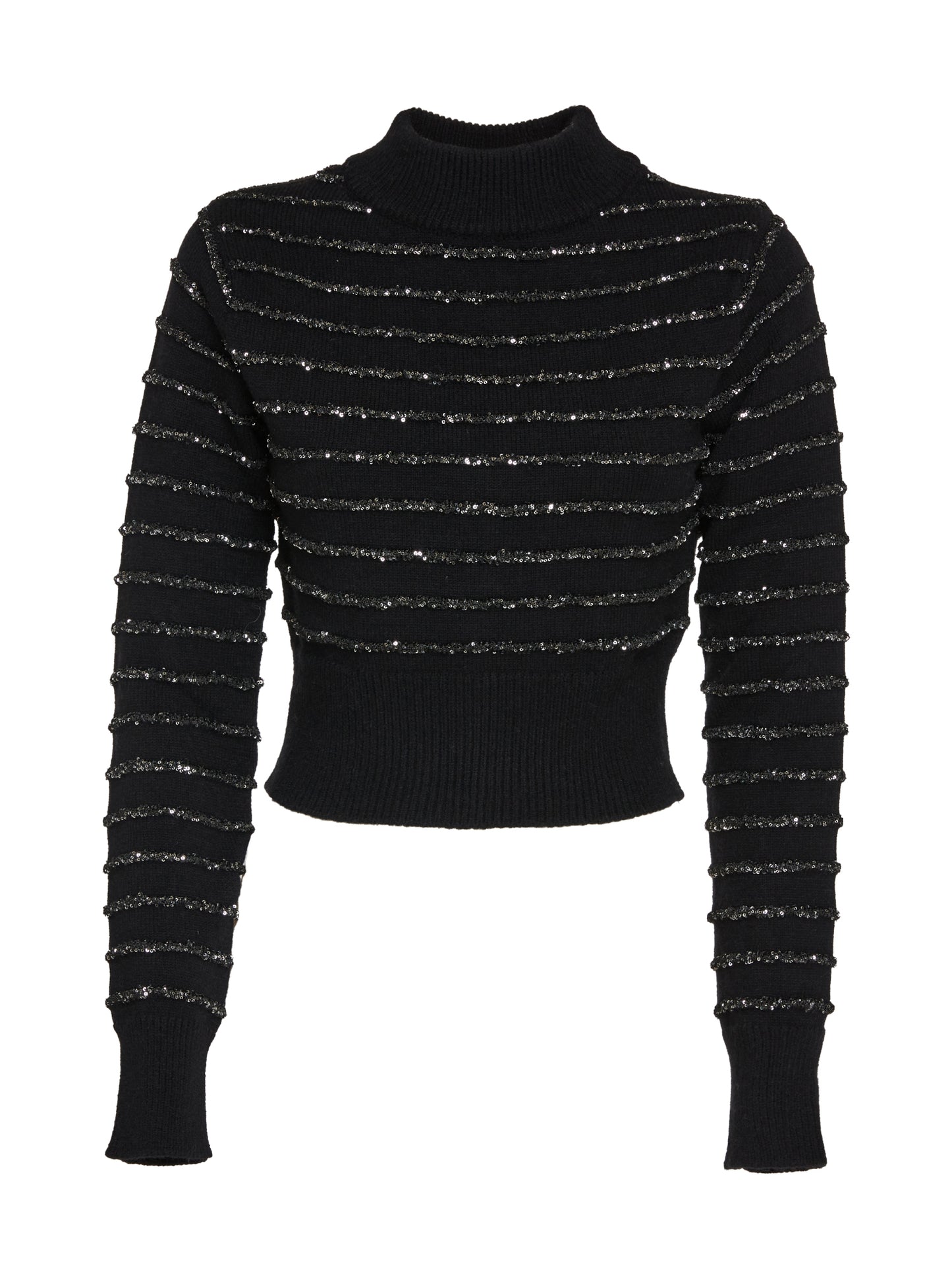 Cropped sweater with jacquard sequin stripes