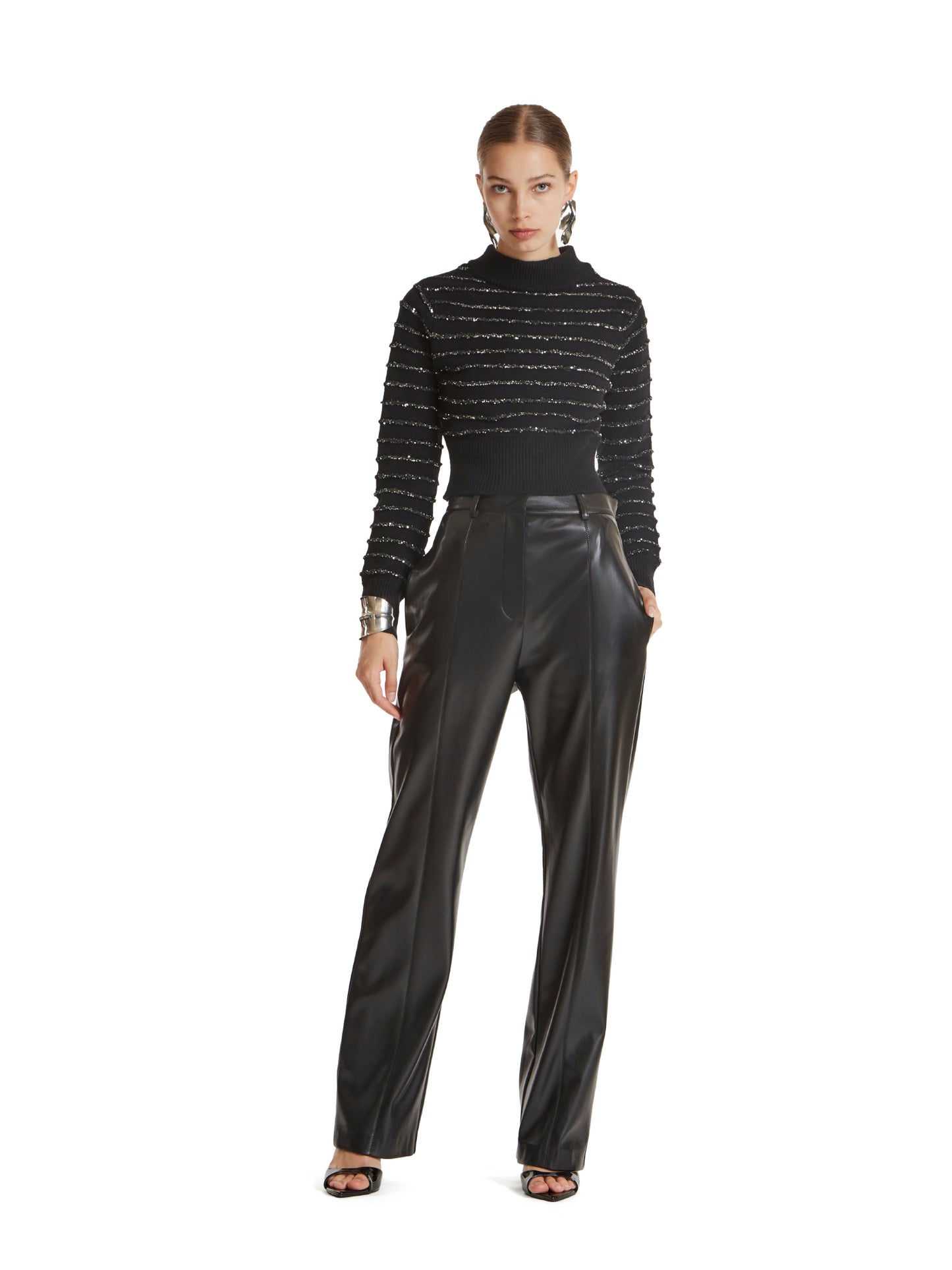 Cropped sweater with jacquard sequin stripes
