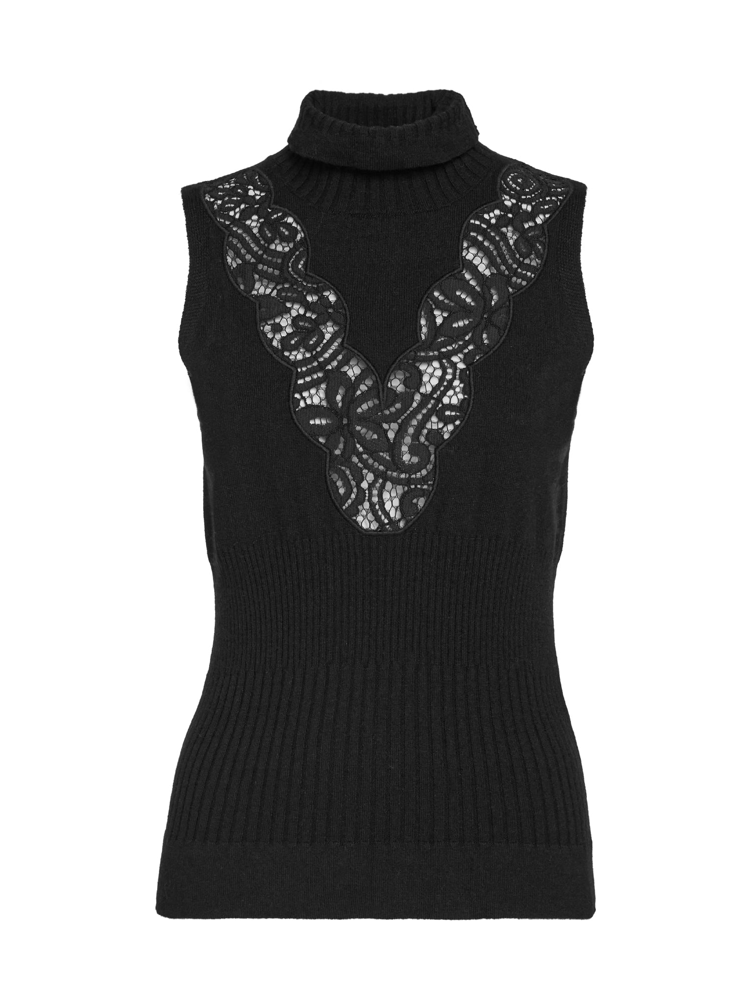 Top a collo alto smanicato con inserto in pizzo