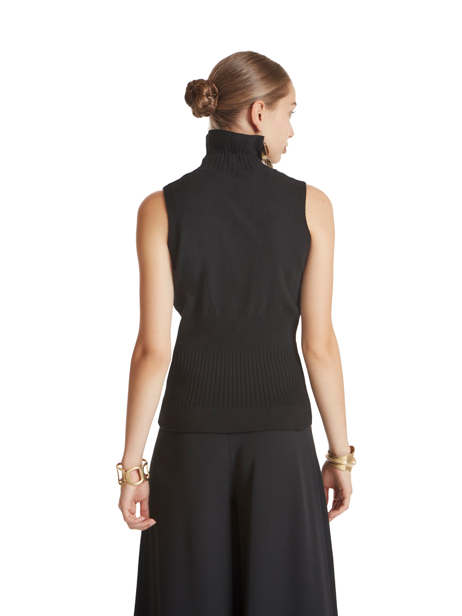 Sleeveless high-neck top with lace insert