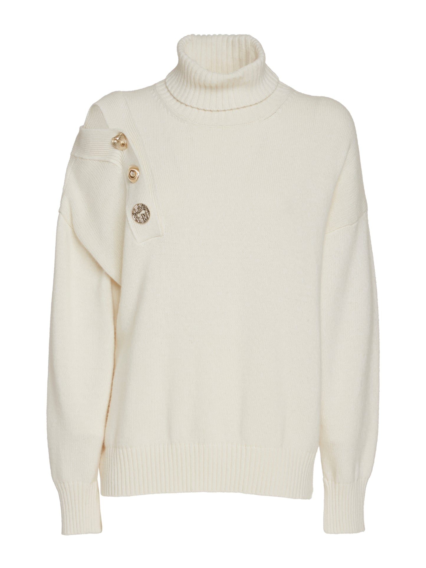 Oversized high-neck sweater with oversized buttons