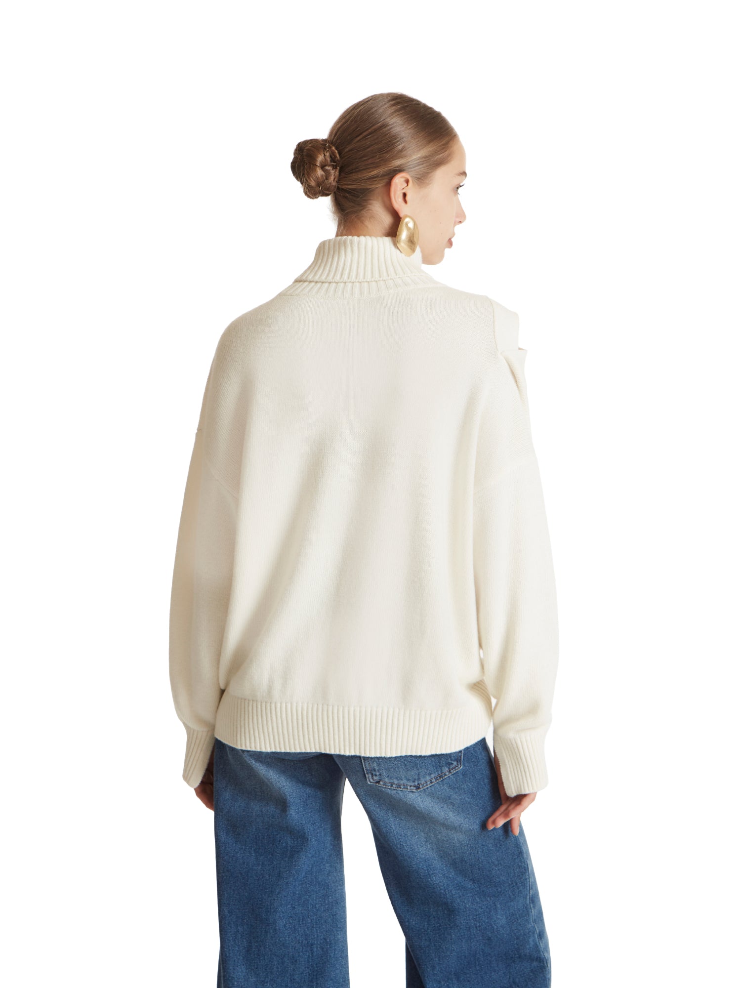 Oversized high-neck sweater with oversized buttons
