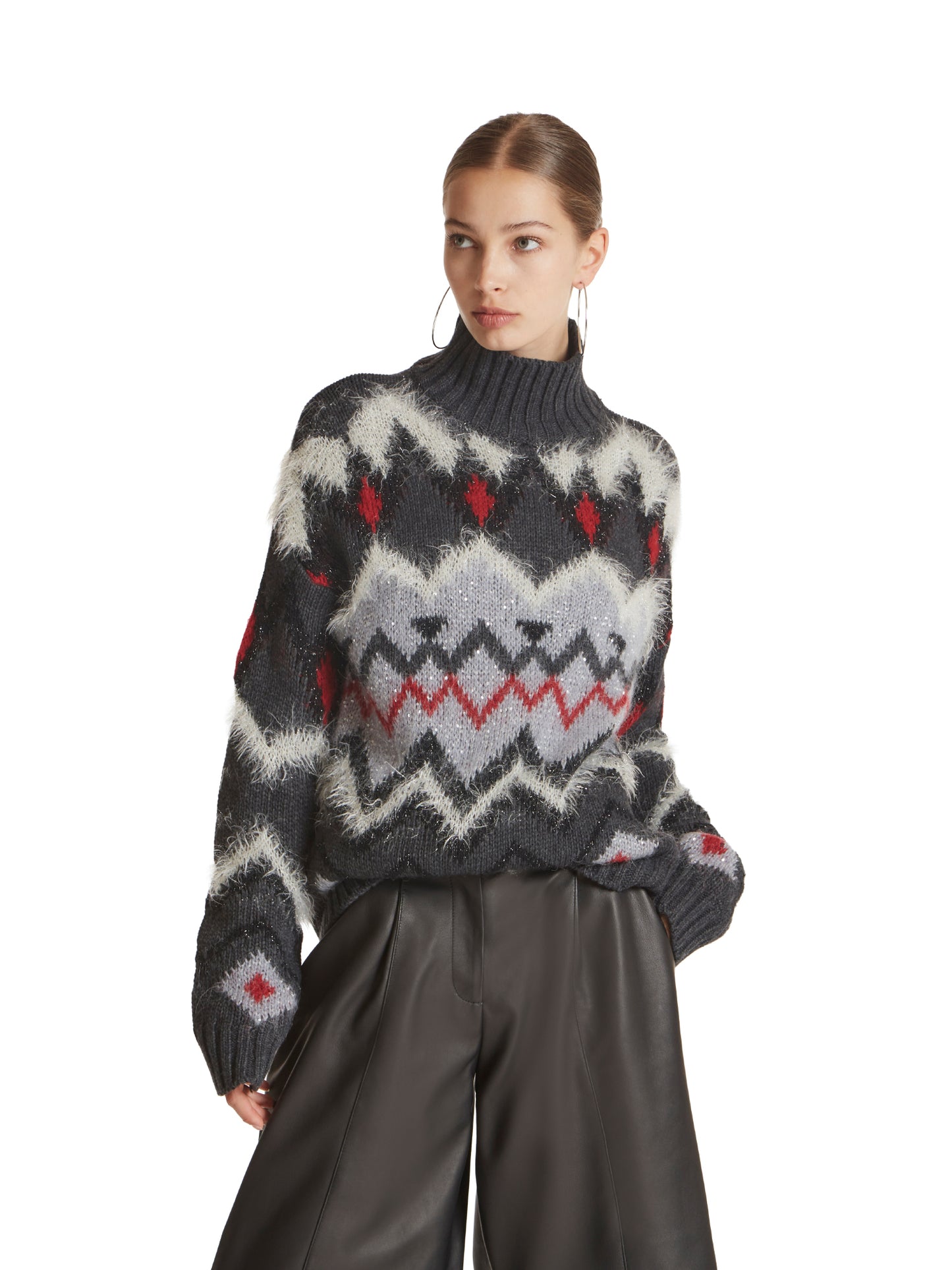 High-neck jacquard sweater