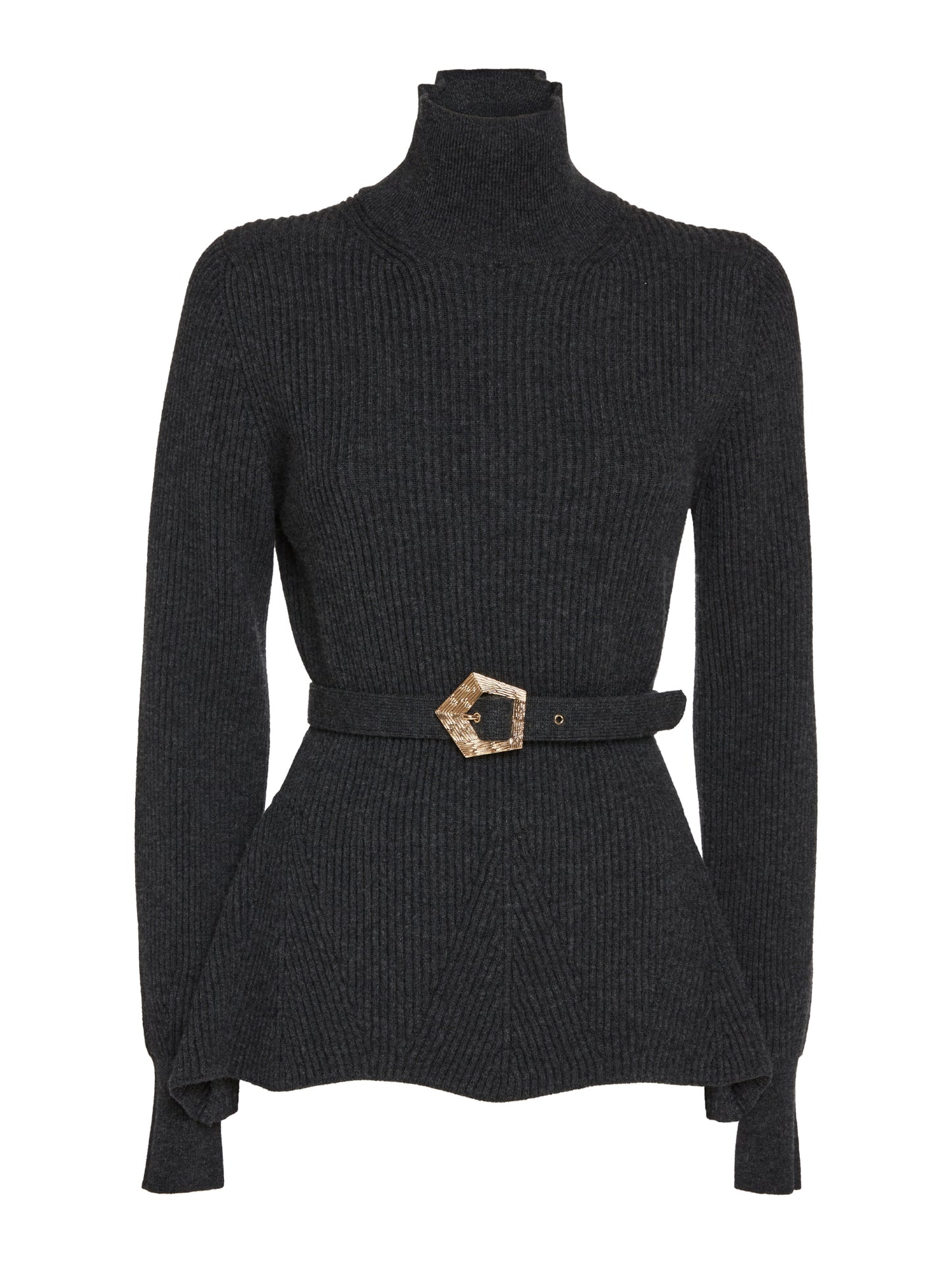 Wool sweater with covered waist belt