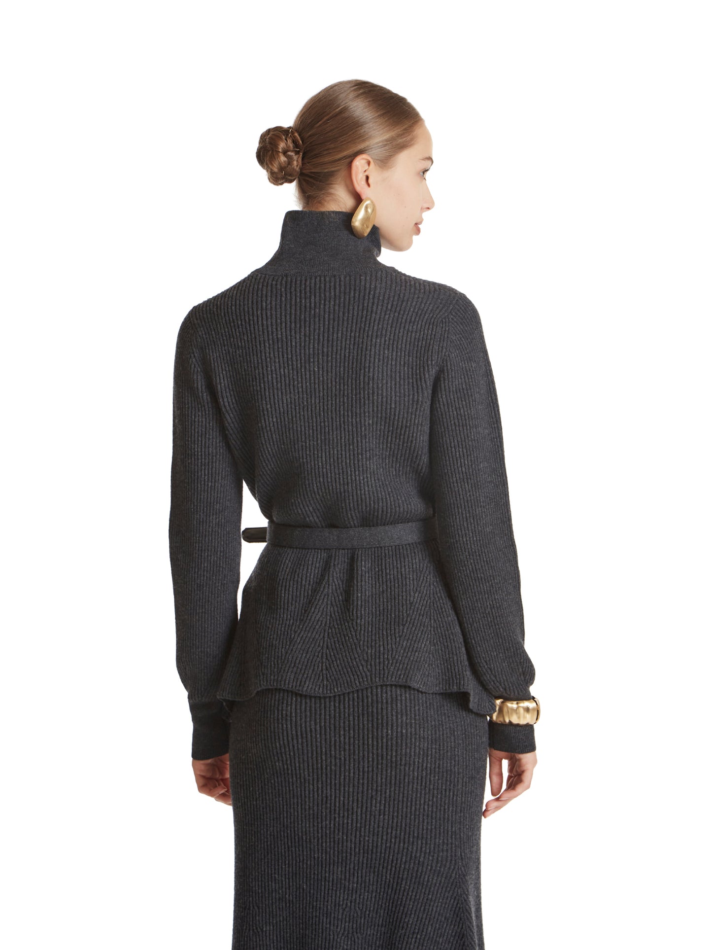 Wool sweater with covered waist belt