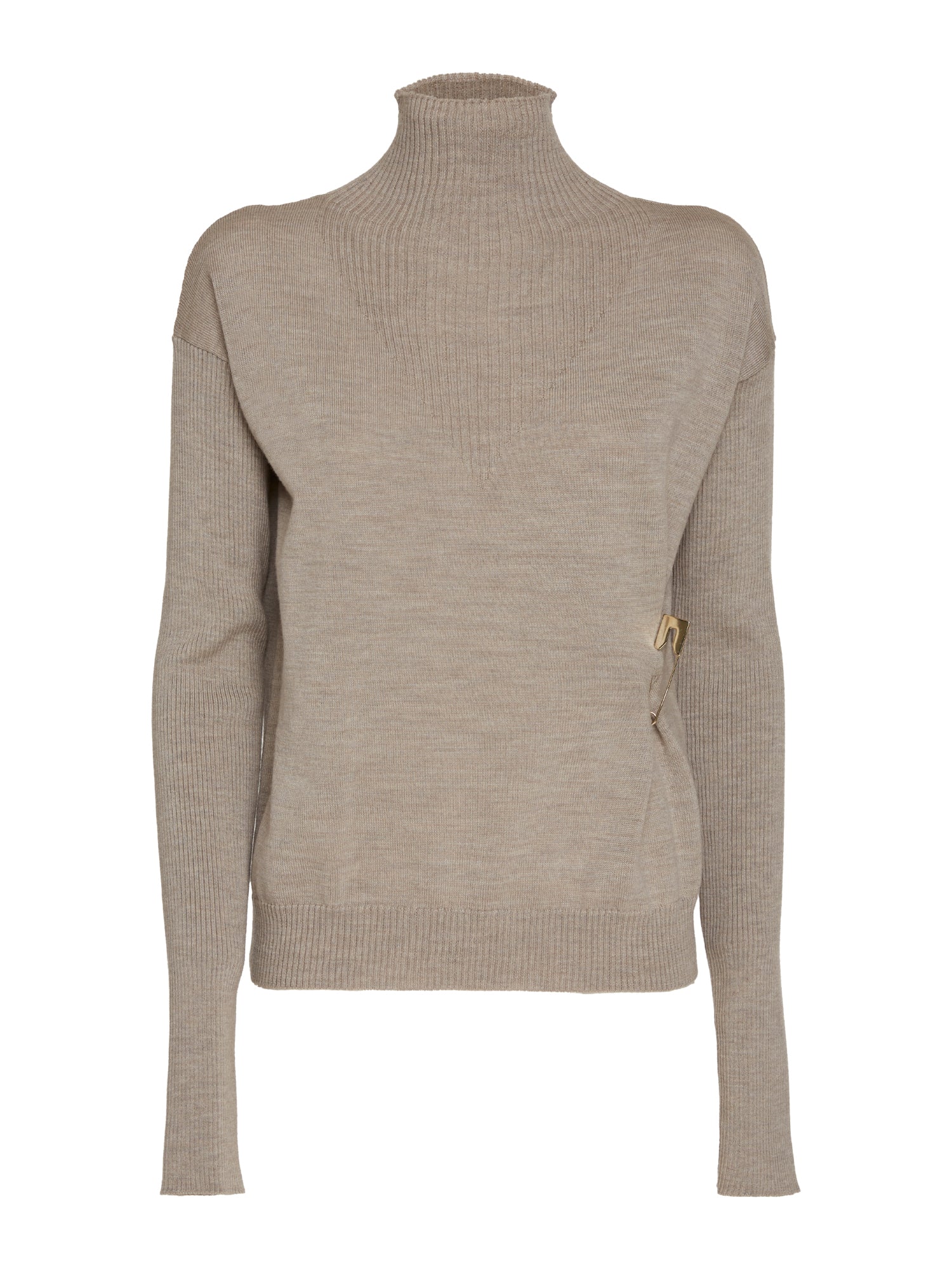 High-neck sweater with brooch detail