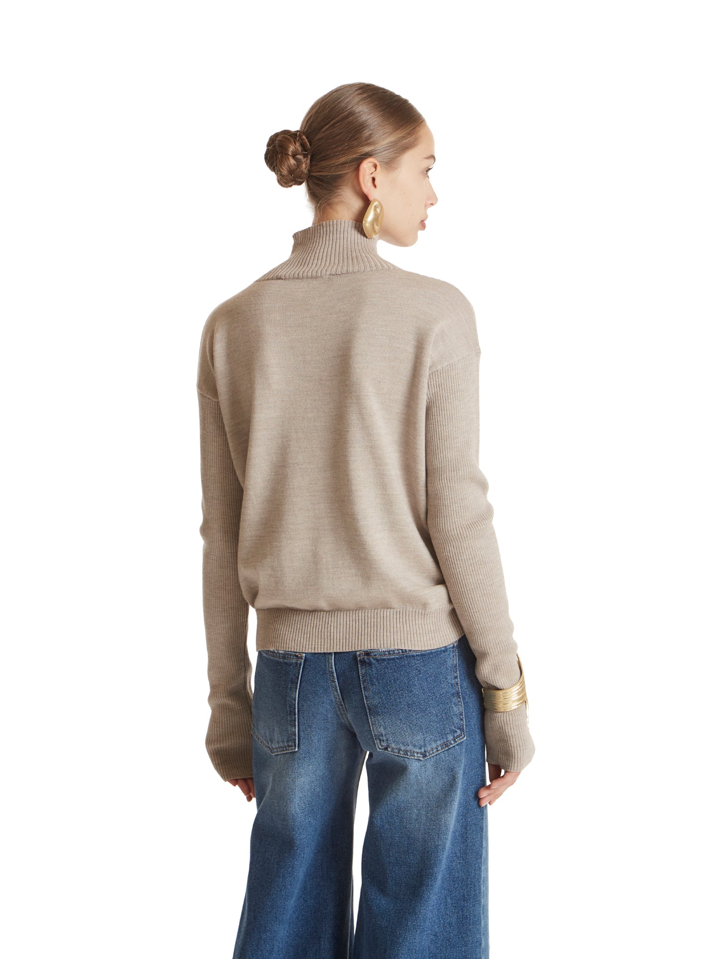 High-neck sweater with brooch detail