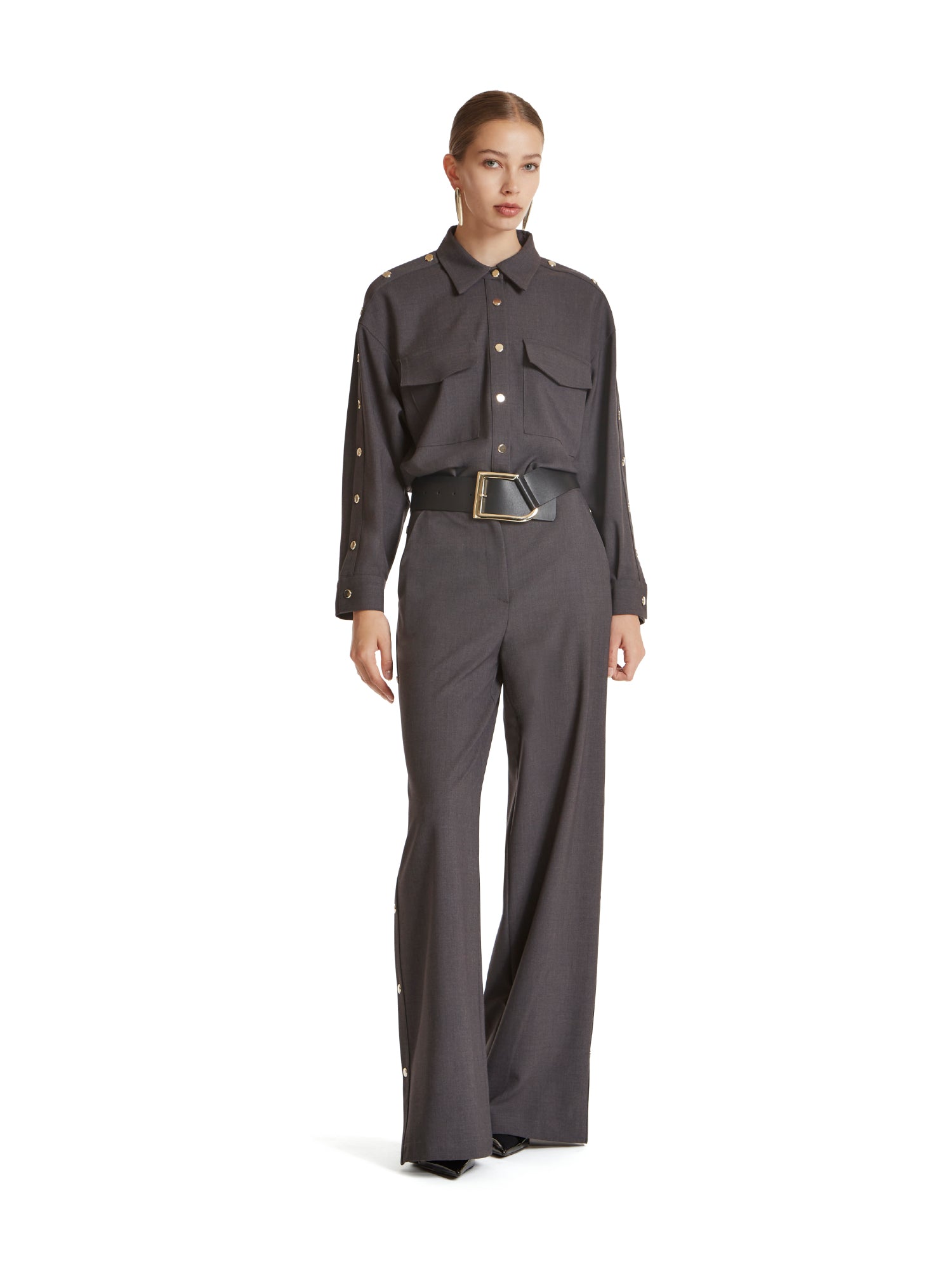 Pantalone a palazzo con bottoni automatici in tela transition