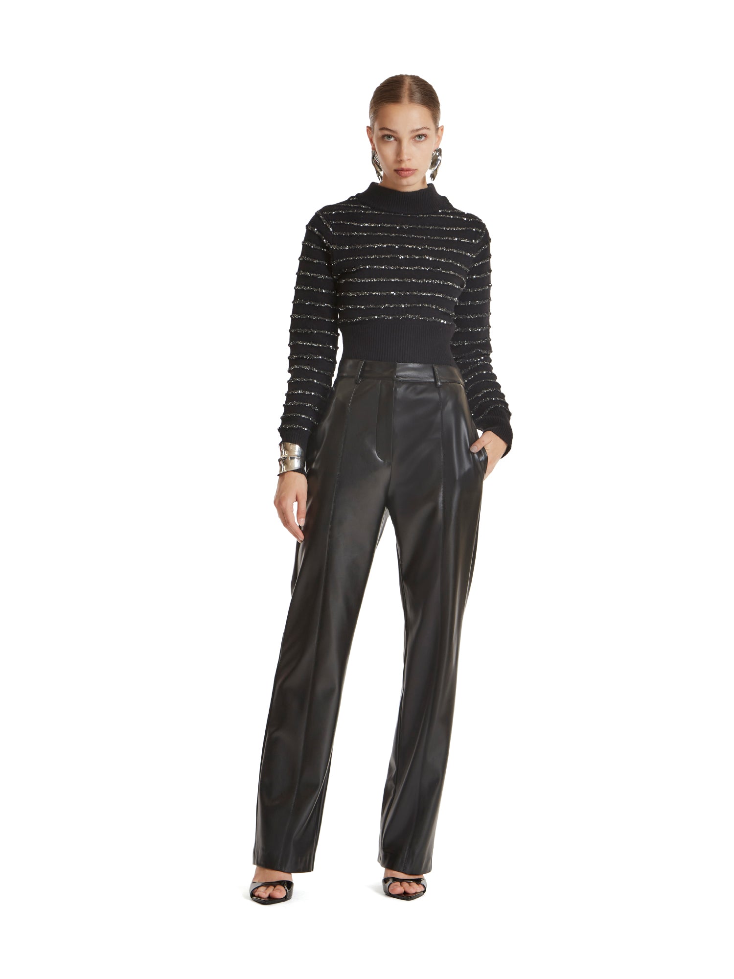 Pantalone vita alta straight in vegan leather