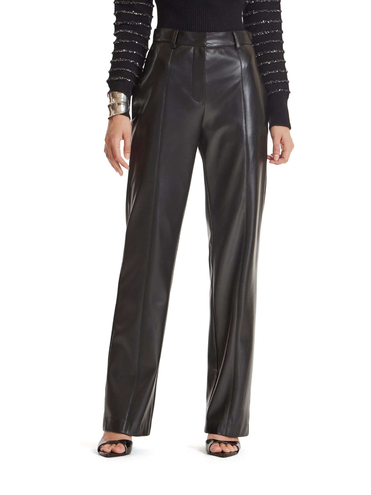 High-waisted straight-leg trousers in vegan leather