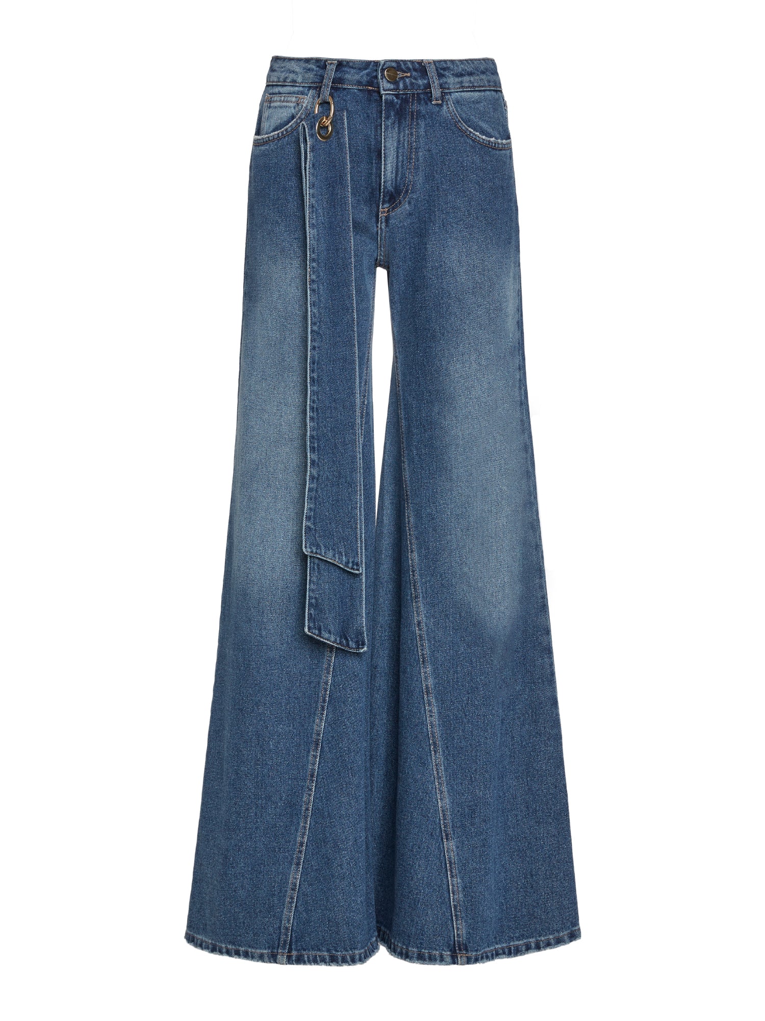Jeans a zampa blu medio con moschettone