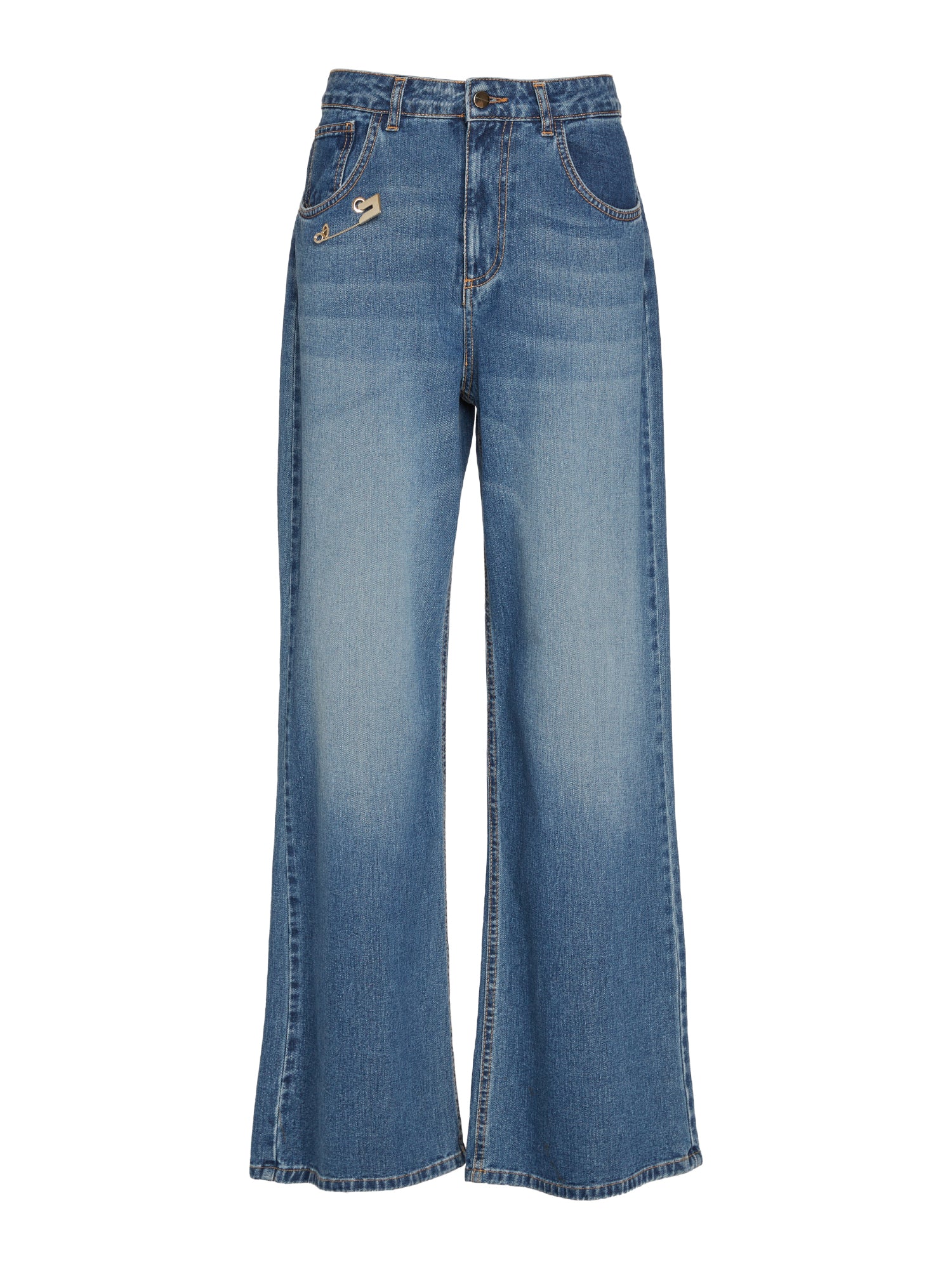 Wide-leg jeans with brooch detail