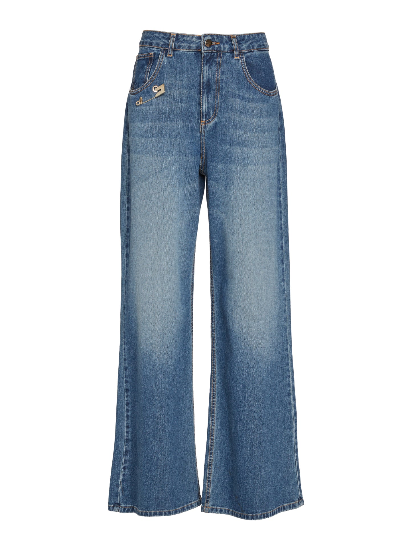 Wide-leg jeans with brooch detail