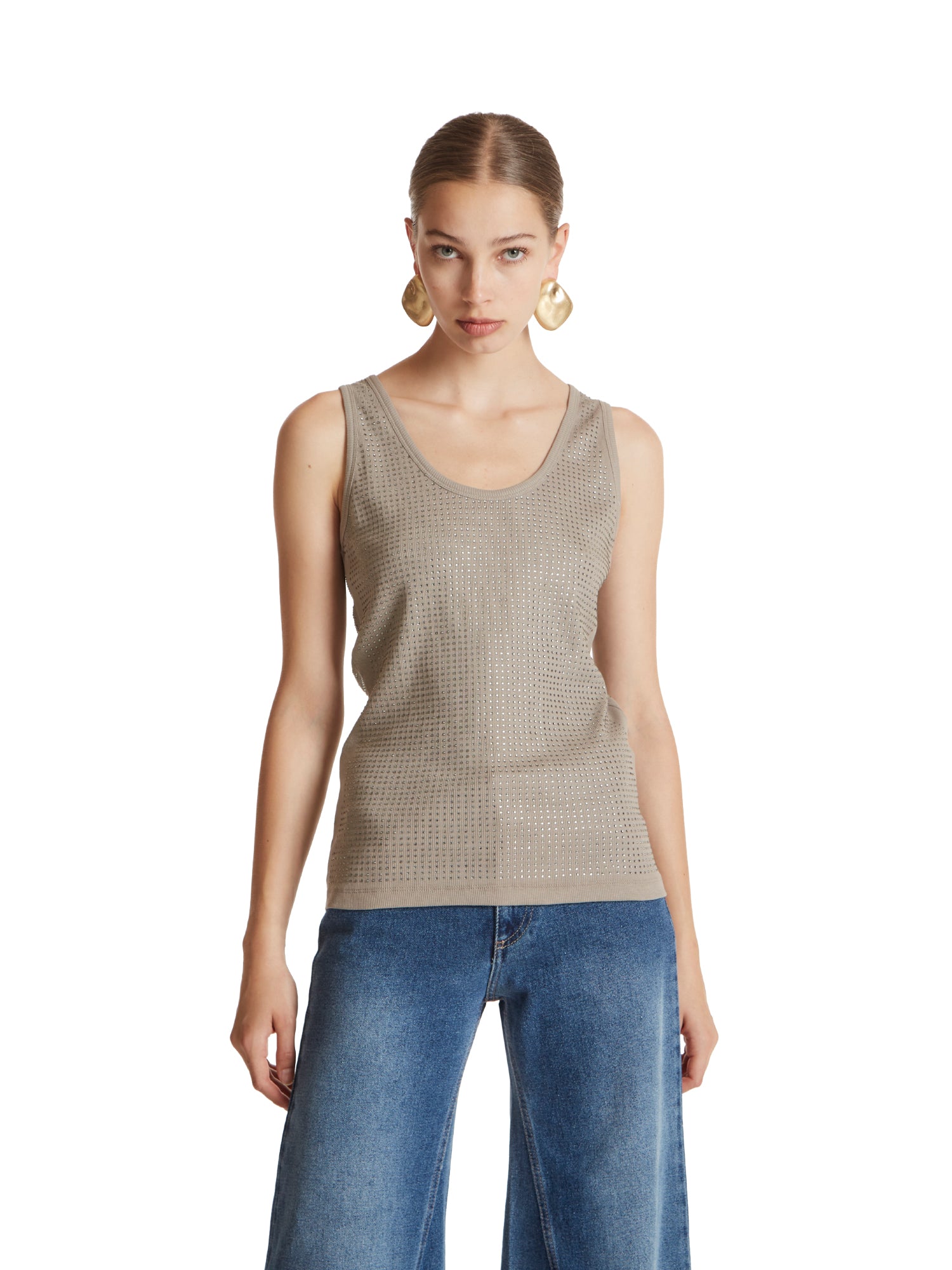 Full rhinestone ribbed top