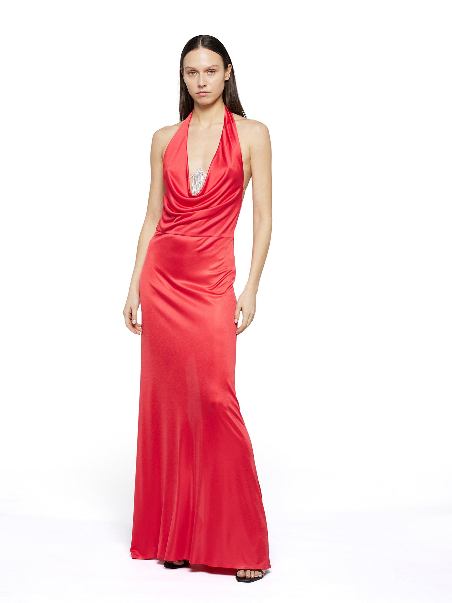 Long dress in technical jersey with strass underwire