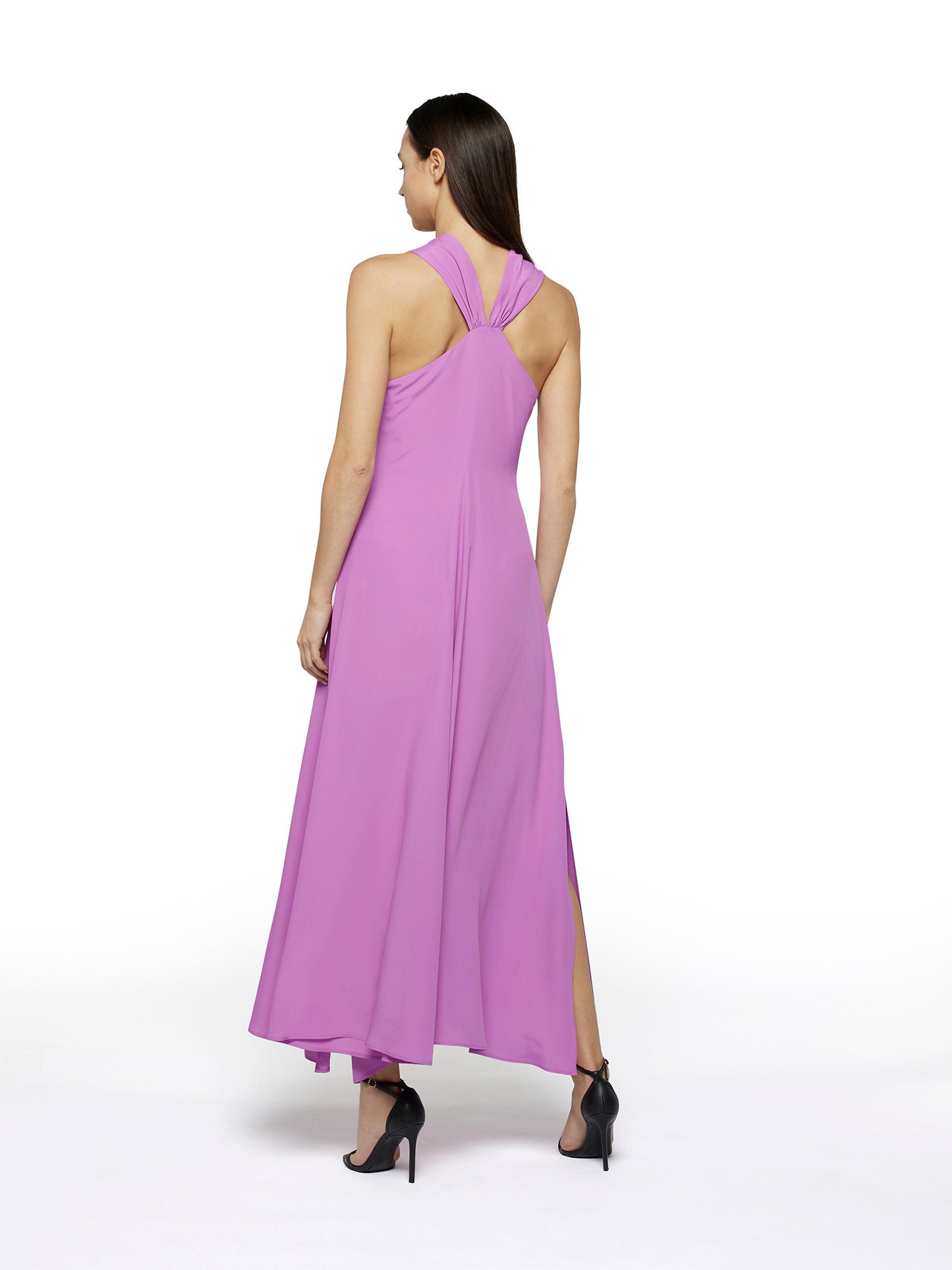 Long flared acetate silk dress