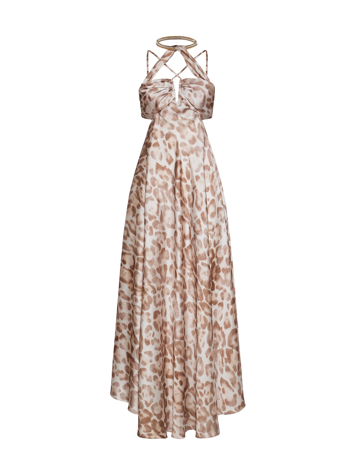 Long flared dress in macula print