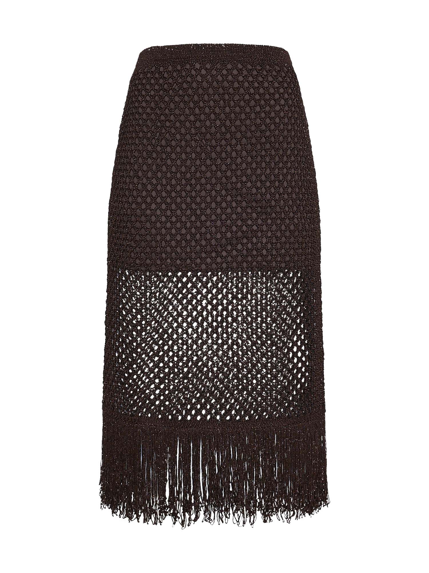Lurex crochet midi skirt with fringe
