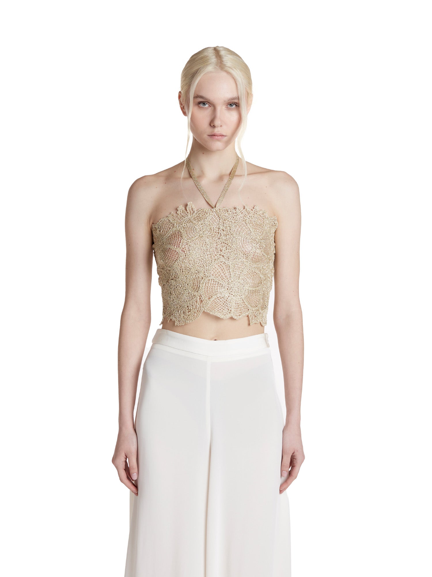 Lurex crochet embroidery top