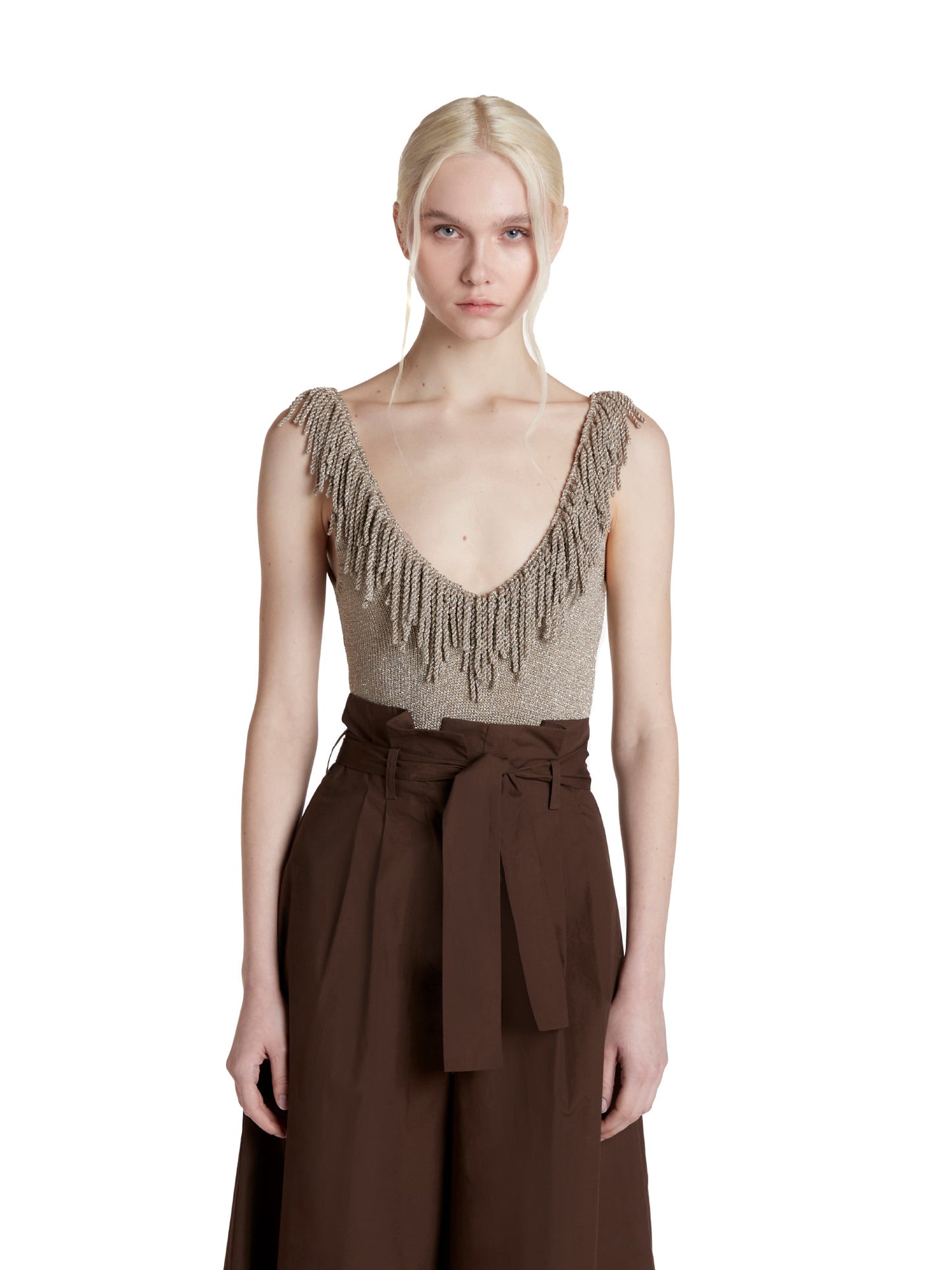 Knitted bodysuit with deep neckline