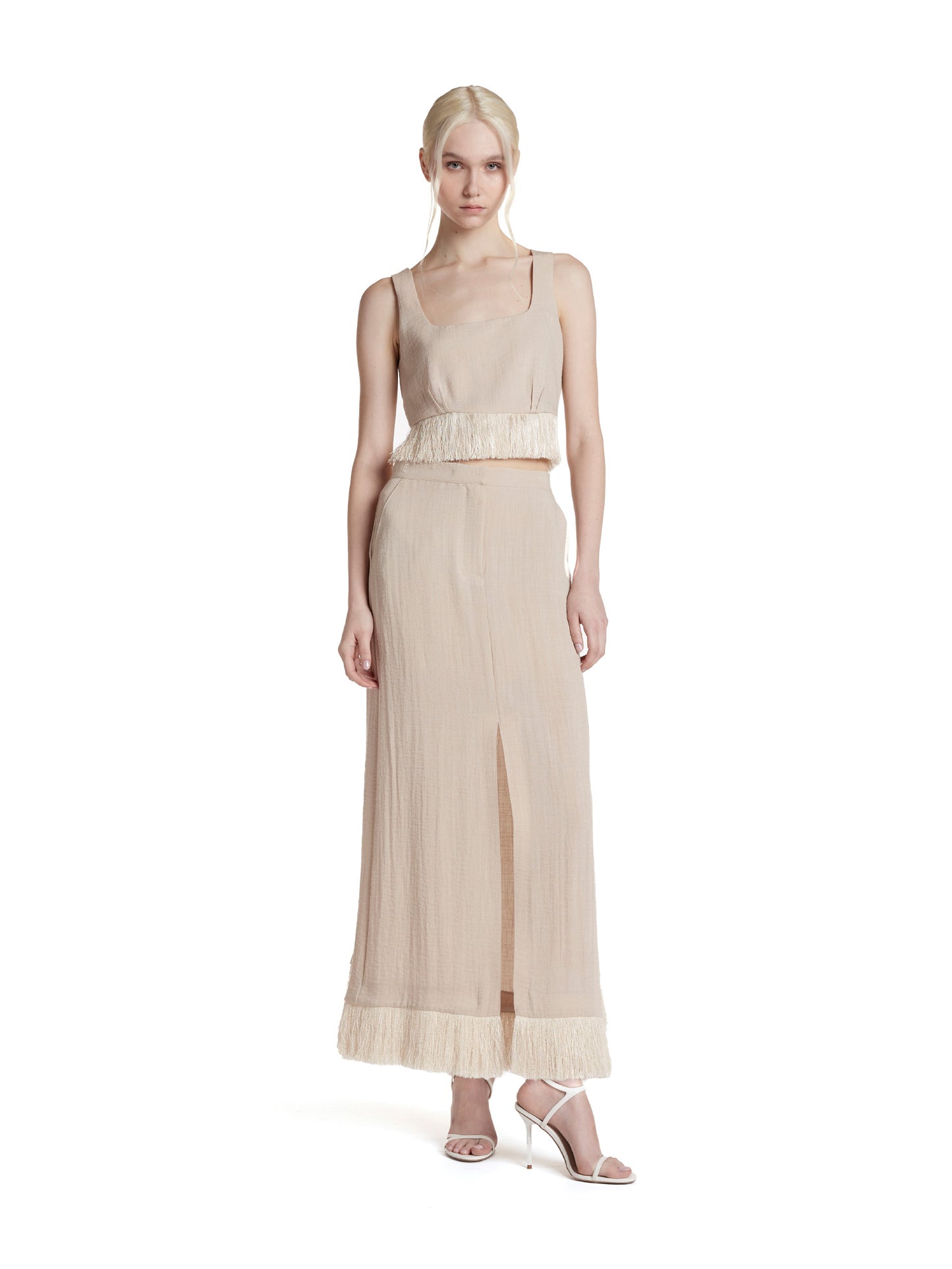 Midi skirt with fringe