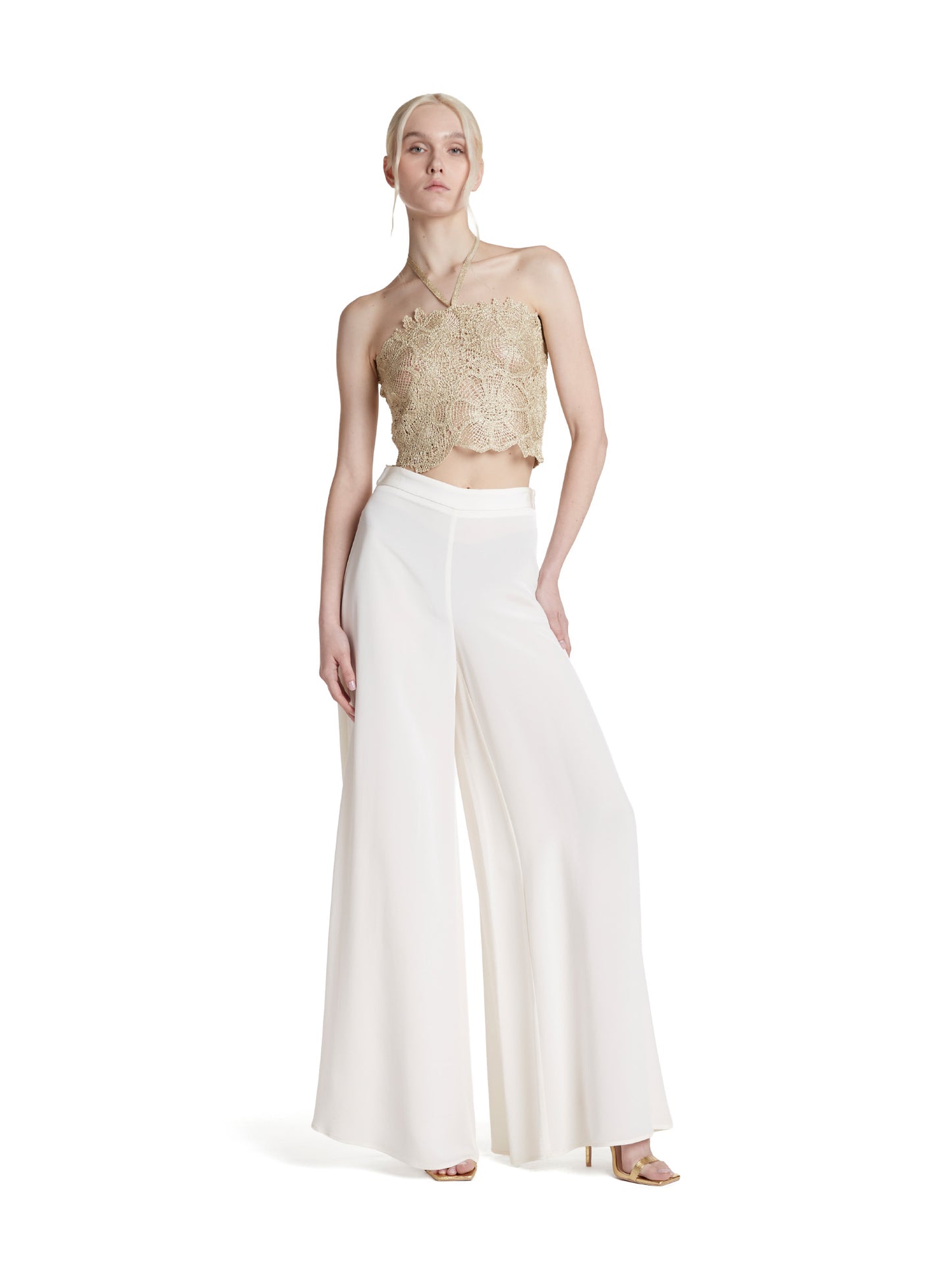 High-waisted wide-leg trousers