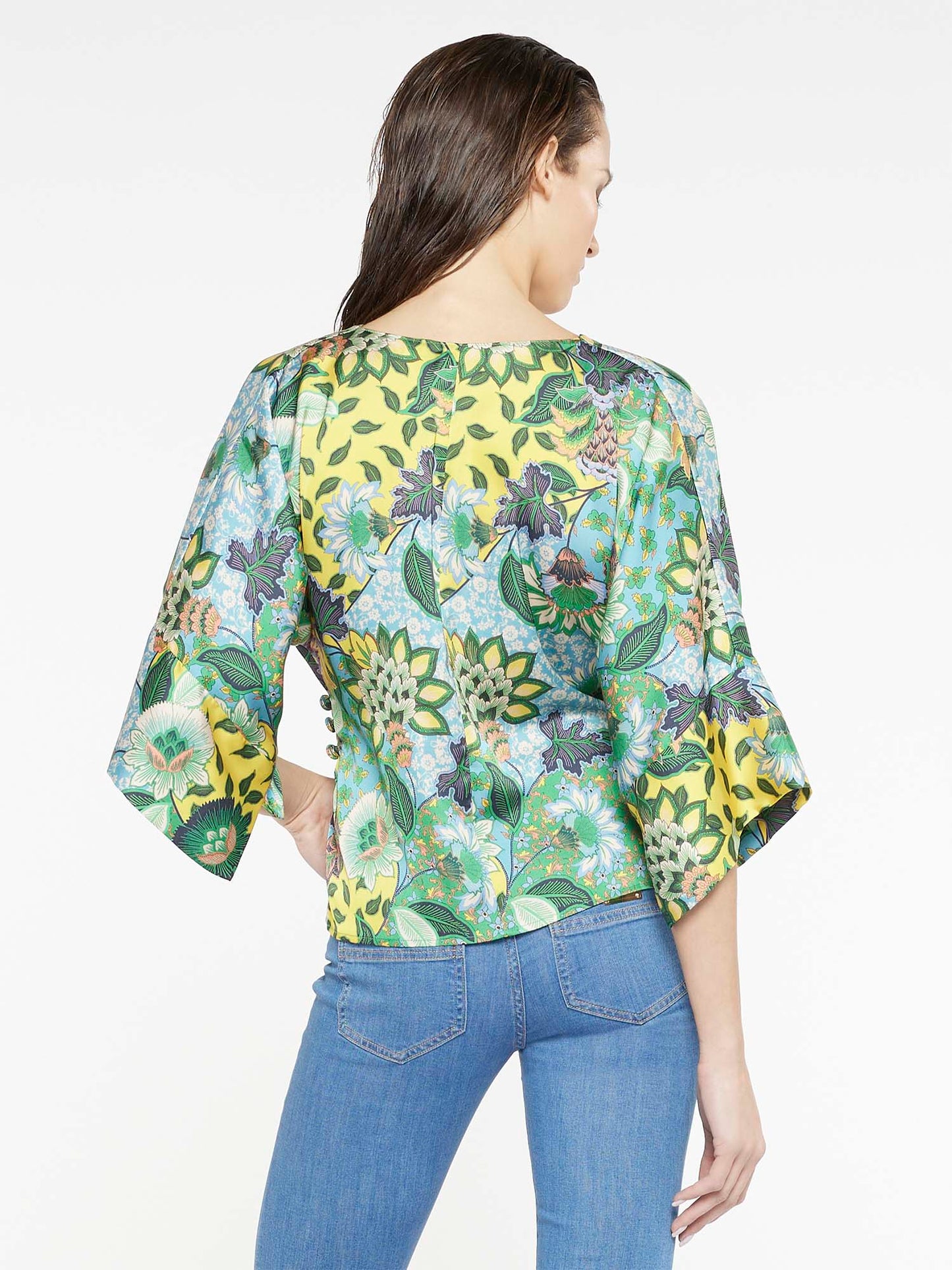 Floral kimono print blouse