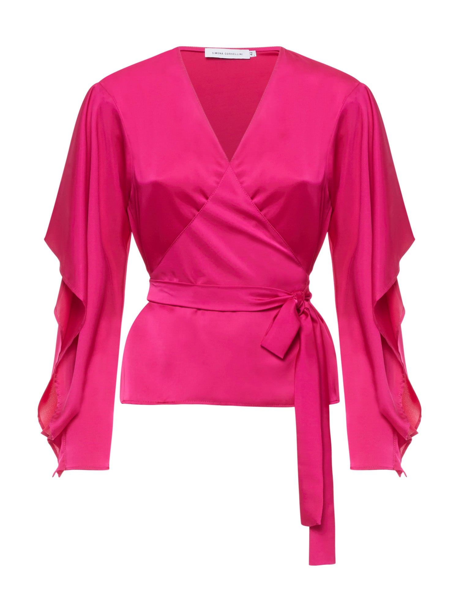 Blouse with crossover motif in fluid satin