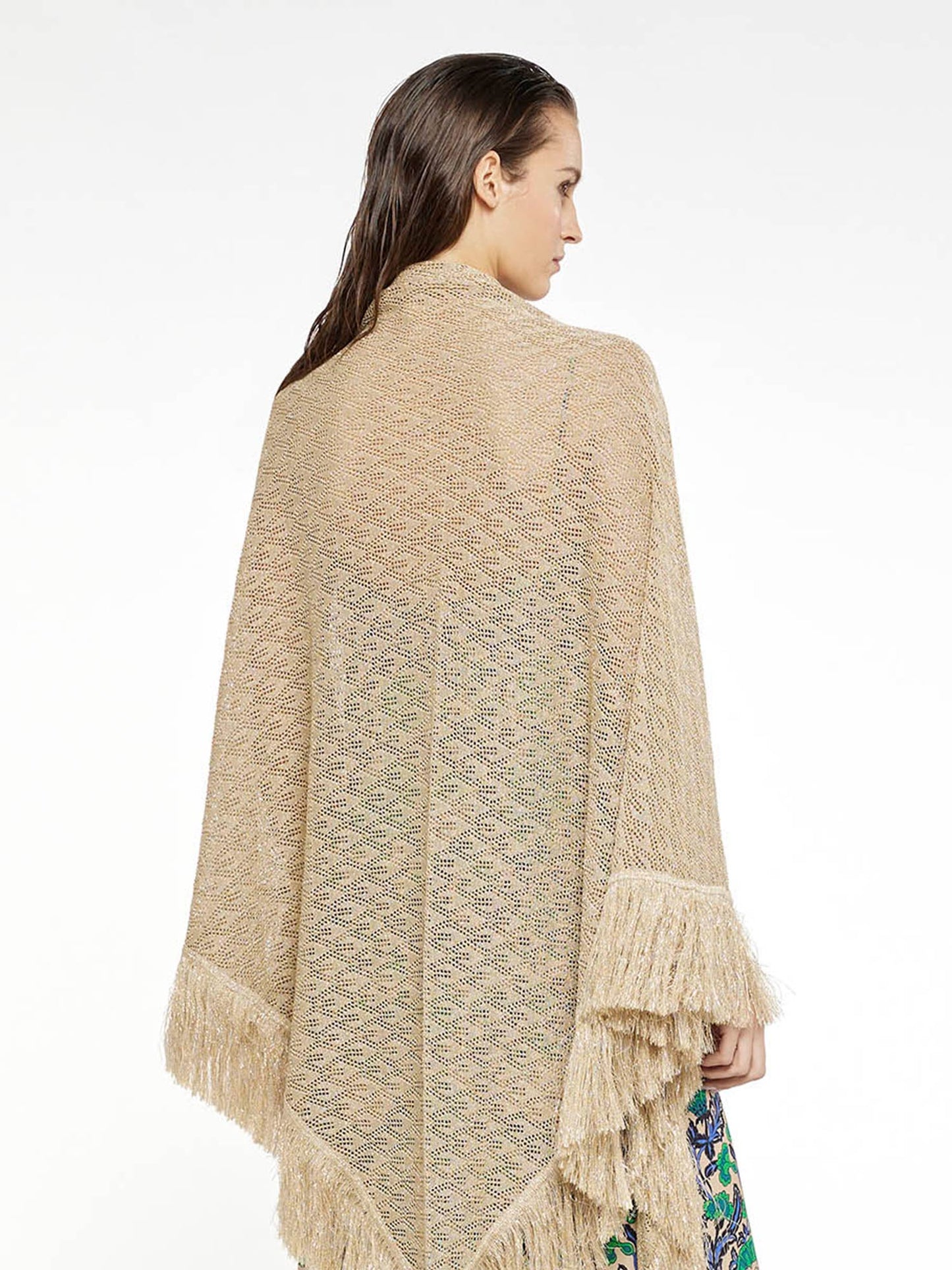 Perforated lurex shawl with fringes